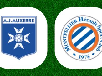Logos d'Auxerre et Montpellier sur fond vert.