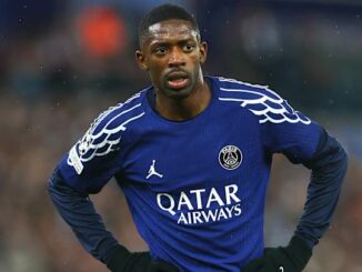 Joueur de football en maillot bleu sur le terrain.