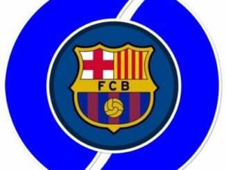 Logo bleu-blanc avec blason FCB au centre.