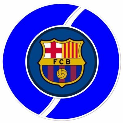 Logo du FC Barcelone sur fond bleu.