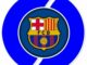 Logo du FC Barcelone sur fond bleu.