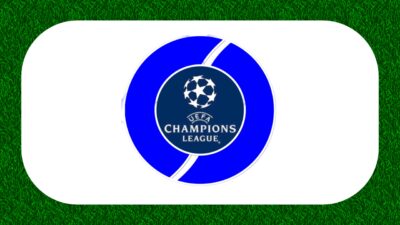 Logo tournoi UEFA Champions League sur fond vert.