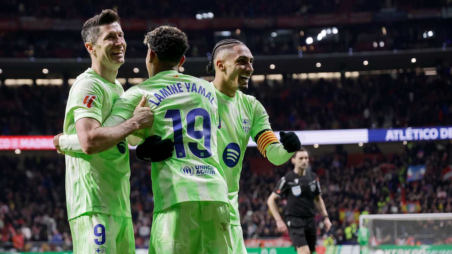 Le trio Raphinha Lewandowski Yamal