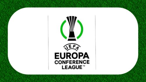 Logo UEFA Europa Conference League sur herbe verte.