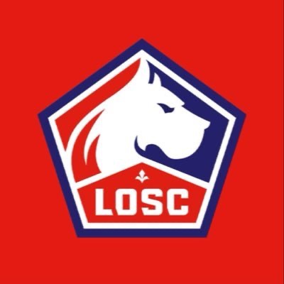 Logo rouge LOSC avec chien blanc.