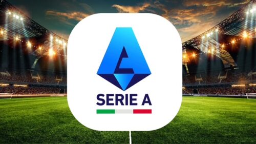 Logo Serie A sur fond de stade éclairé