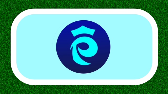 Logo bleu stylisé avec couronne sur fond vert