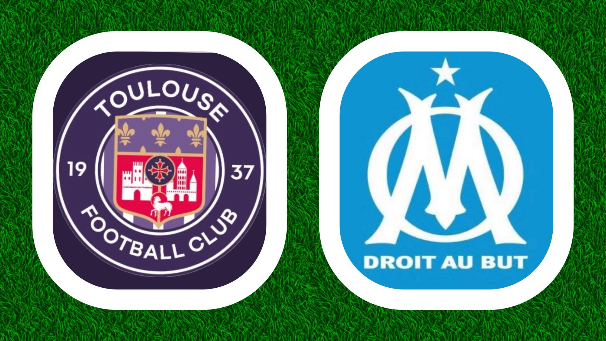 Logos de Toulouse et Marseille sur gazon