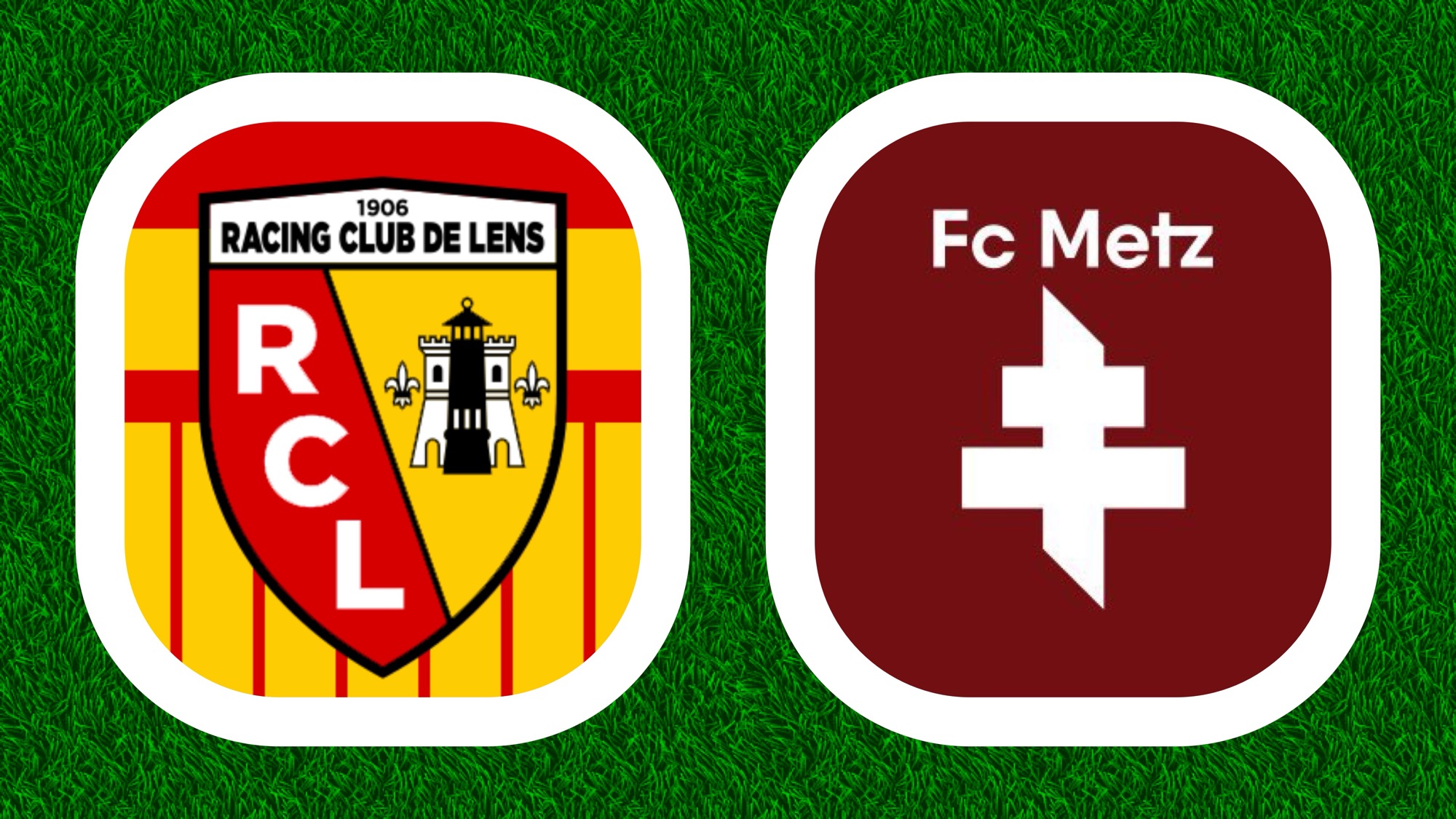 Logos de Lens et FC Metz sur gazon