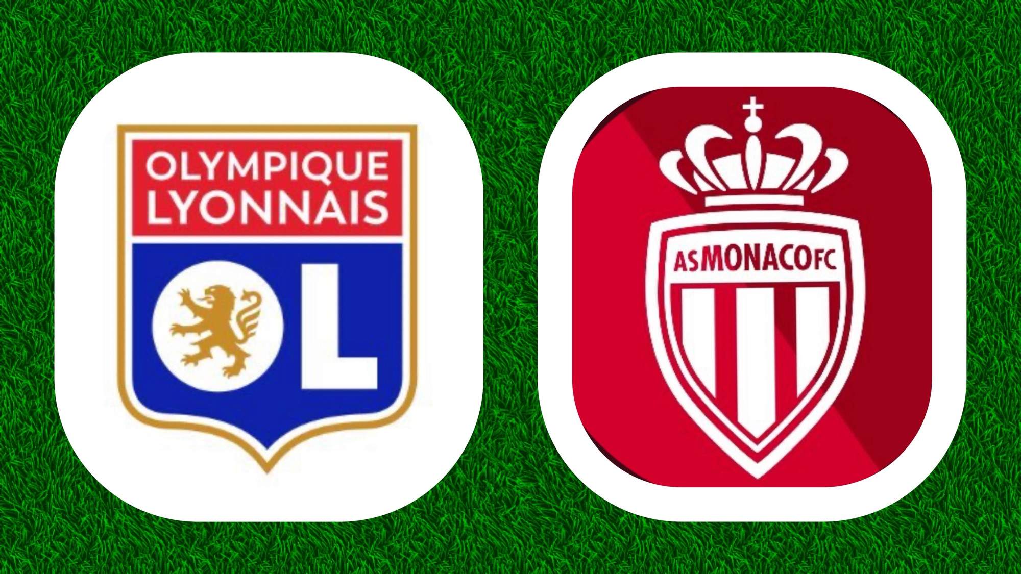 Logos Olympique Lyonnais et AS Monaco sur pelouse