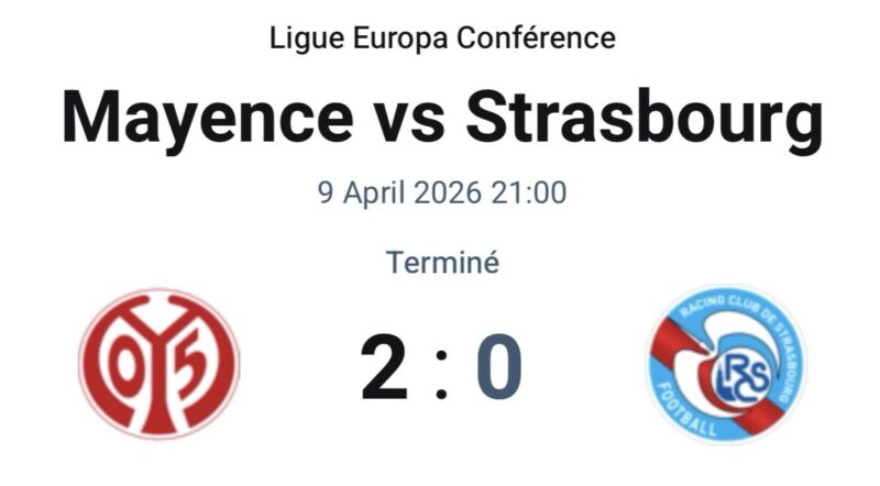 Score Mayence Strasbourg 2-0 Ligue Europa Conférence