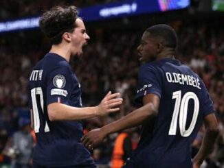 Deux footballeurs célèbrent un but sur le terrain