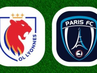 Logos Olympique Lyonnais et Paris FC sur gazon
