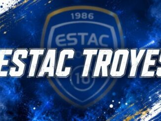 Logo ESTAC Troyes sur fond bleu dynamique