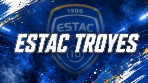 Logo ESTAC Troyes sur fond bleu dynamique