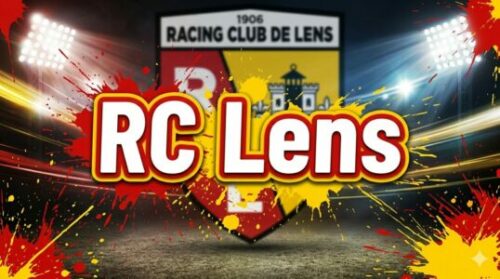 Logo RC Lens sous projecteurs colorés