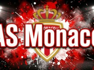 Logo AS Monaco avec éclaboussures rouges et blanches