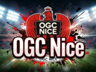Logo OGC Nice sur fond de stade éclairé
