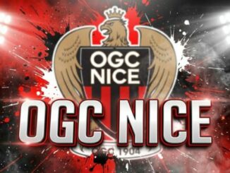 Logo OGC Nice sur fond rouge et noir