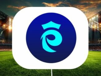 Logo bleu sur fond de stade illuminé