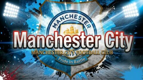Logo Manchester City sous projecteurs de stade