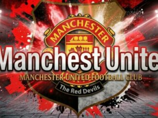 Logo de Manchester United sur fond rouge