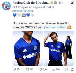 Maillot domicile bleu Racing Club Strasbourg 2026/27