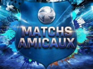 Affiche bleue avec texte Matchs Amicaux football