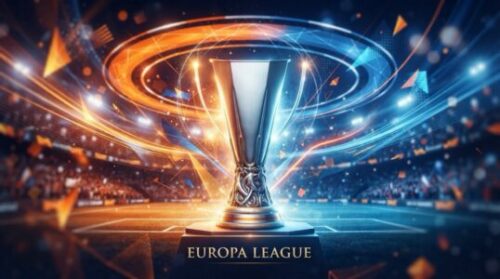 Trophée de l’Europa League dans un stade illuminé