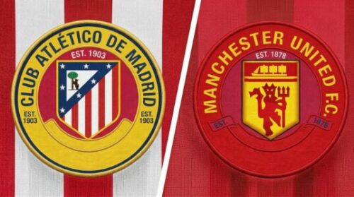 Écussons Atlético de Madrid et Manchester United sur maillots