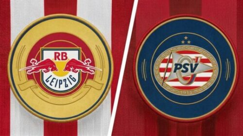 Écussons RB Leipzig et PSV sur maillots rayés