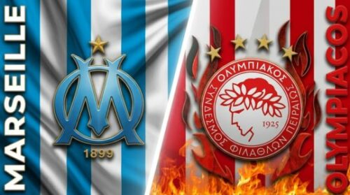 Logos de Marseille et Olympiacos face à face